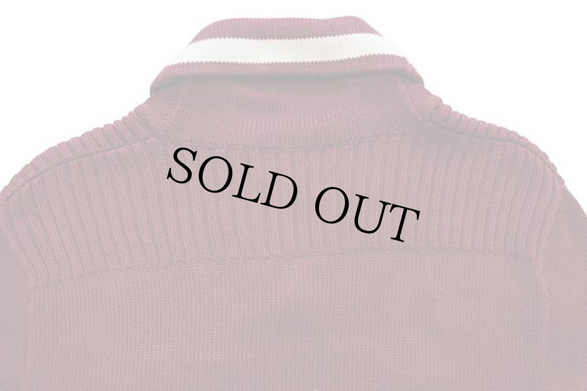 画像4: 00s RUGBY ラルフローレン パッチ付き パチポケ ショールカラー コットンニット レタードセーター バーガンディ M (4)