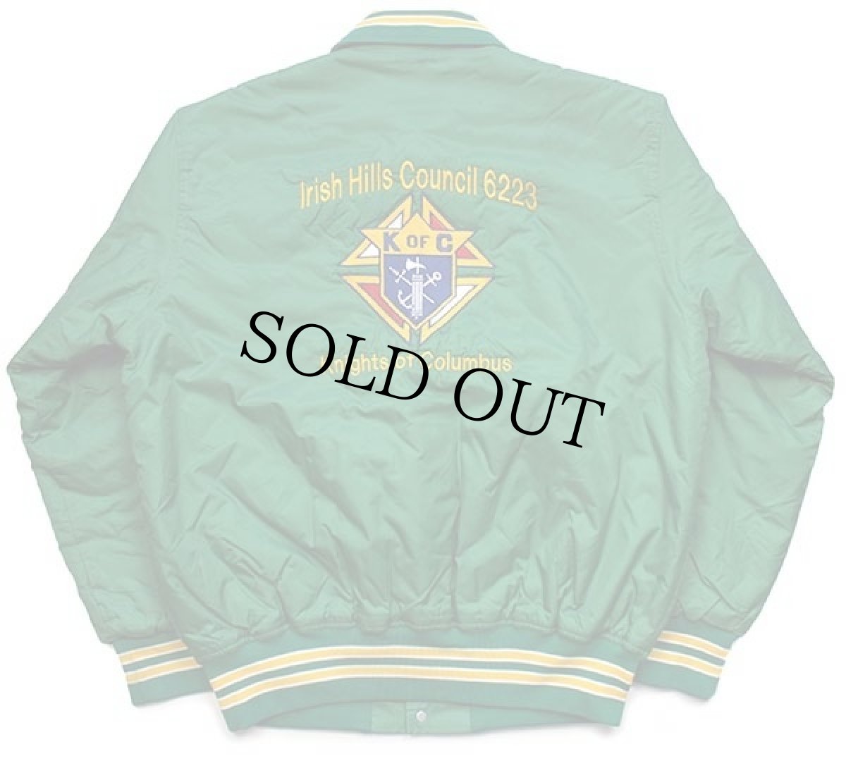 画像2: 90s USA製 Knights of Columbus Irish Hills Council 6223 刺繍 キルティングライナー ナイロンスタジャン 緑 L (2)