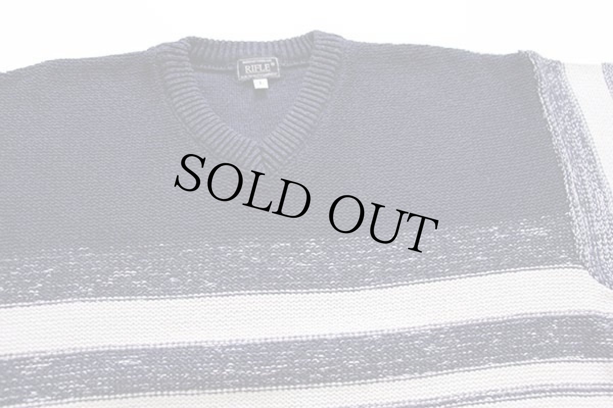 画像3: 90s イタリア製 RIFLE ランダムボーダー Vネック コットン×アクリルニット セーター 紺×白 W-L (3)