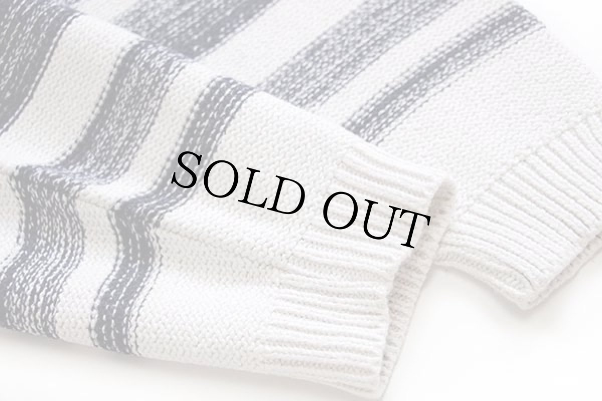 画像6: 90s イタリア製 RIFLE ランダムボーダー Vネック コットン×アクリルニット セーター 紺×白 W-L (6)