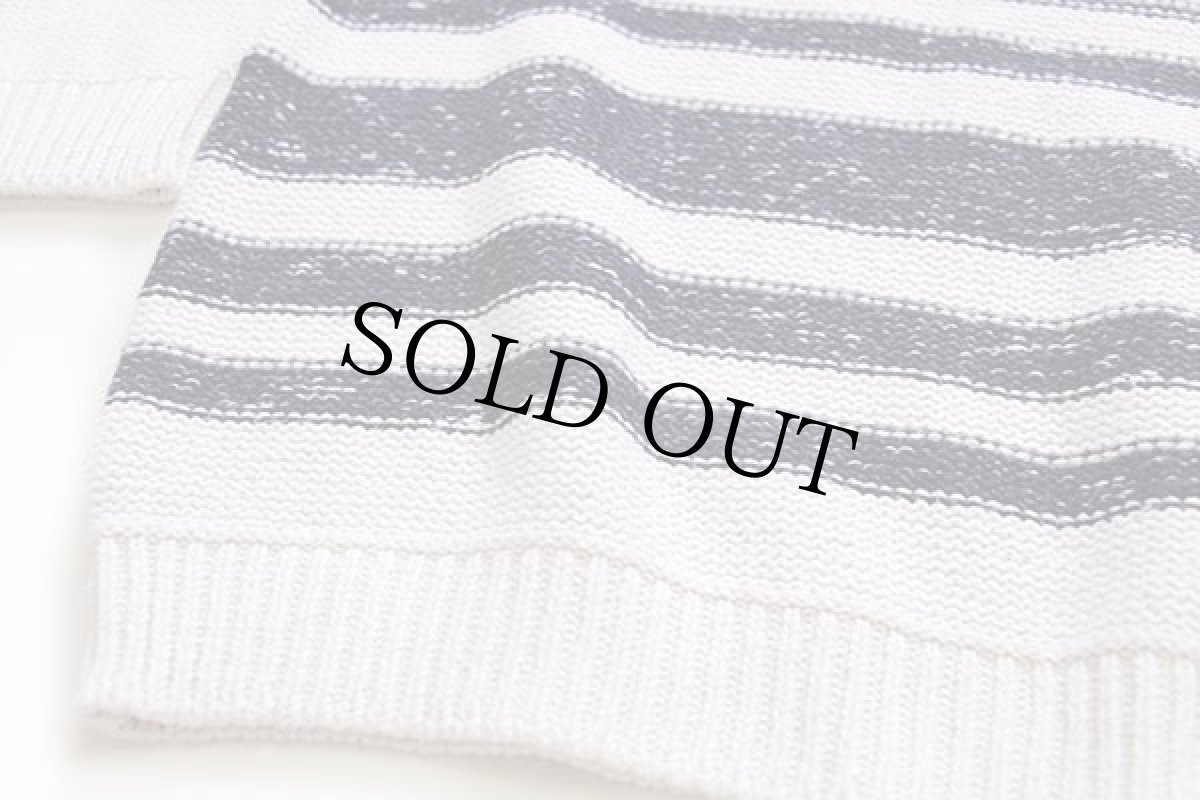 画像5: 90s イタリア製 RIFLE ランダムボーダー Vネック コットン×アクリルニット セーター 紺×白 W-L (5)