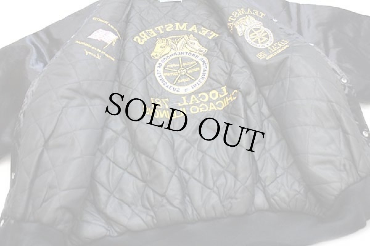 画像5: 90s USA製 King Louieキングルイ TEAMSTERS 星条旗 刺繍 キルティングライナー ナイロンスタジャン 黒 XXL★特大 (5)