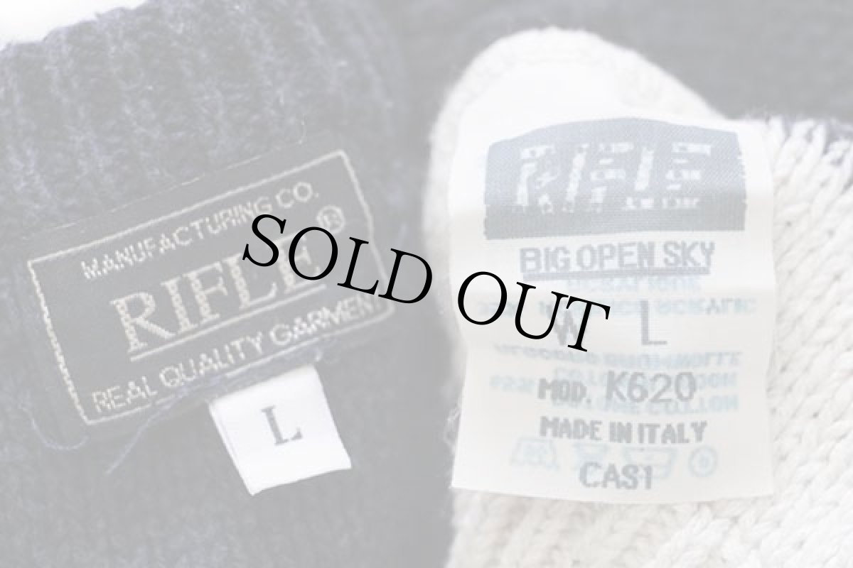 画像4: 90s イタリア製 RIFLE ランダムボーダー Vネック コットン×アクリルニット セーター 紺×白 W-L (4)