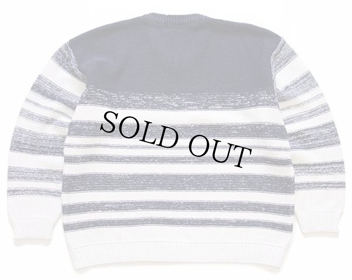 画像2: 90s イタリア製 RIFLE ランダムボーダー Vネック コットン×アクリルニット セーター 紺×白 W-L (2)