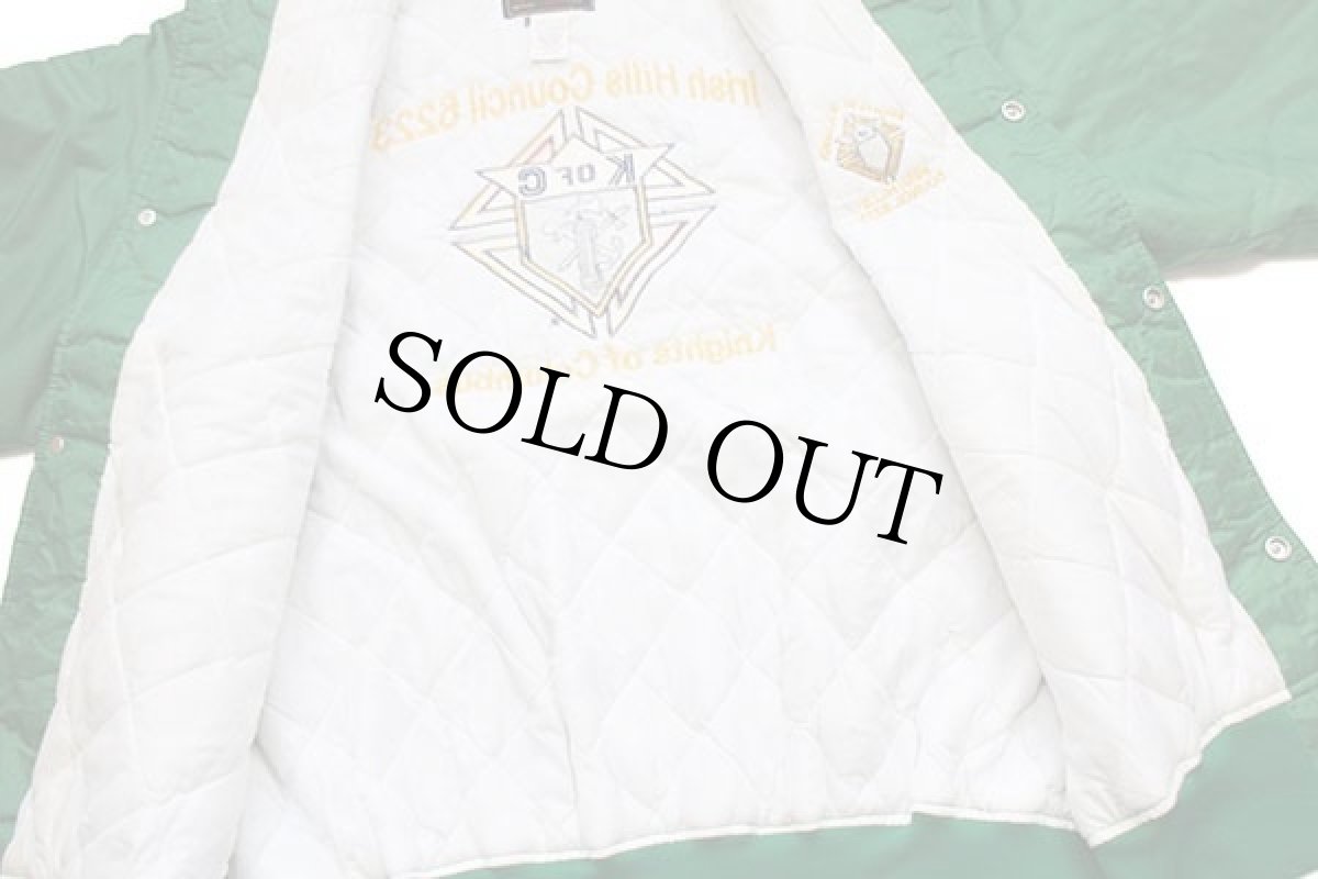 画像5: 90s USA製 Knights of Columbus Irish Hills Council 6223 刺繍 キルティングライナー ナイロンスタジャン 緑 L (5)