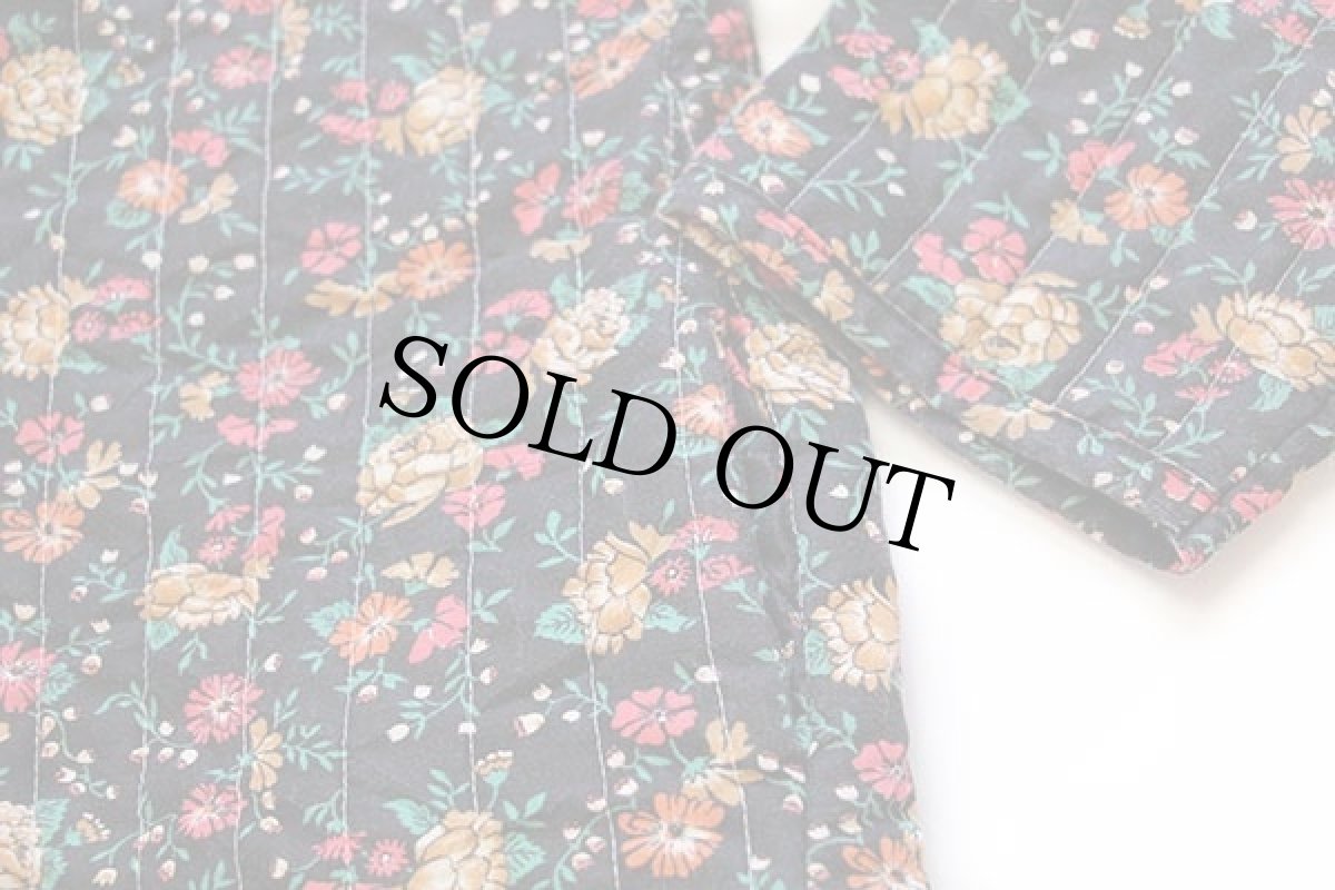 画像7: 80s HABAND 花柄 総柄 スタンドカラー キルティングジャケット 黒 42 (7)