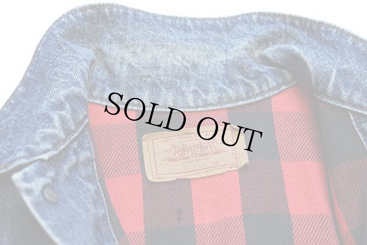 画像6: 80s USA製 Levi'sリーバイス 71411 バッファローチェック ネルライナー デニムジャケット 4ポケット 38L★ロング (6)