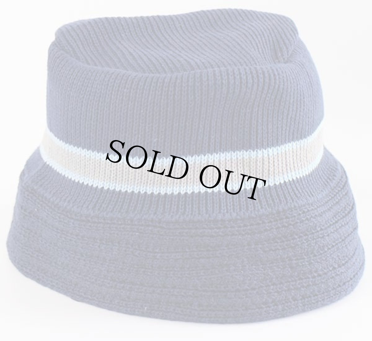 画像2: デッドストック★00s UNKNOWN ライン入り コットンニット バケットハット 紺 (2)