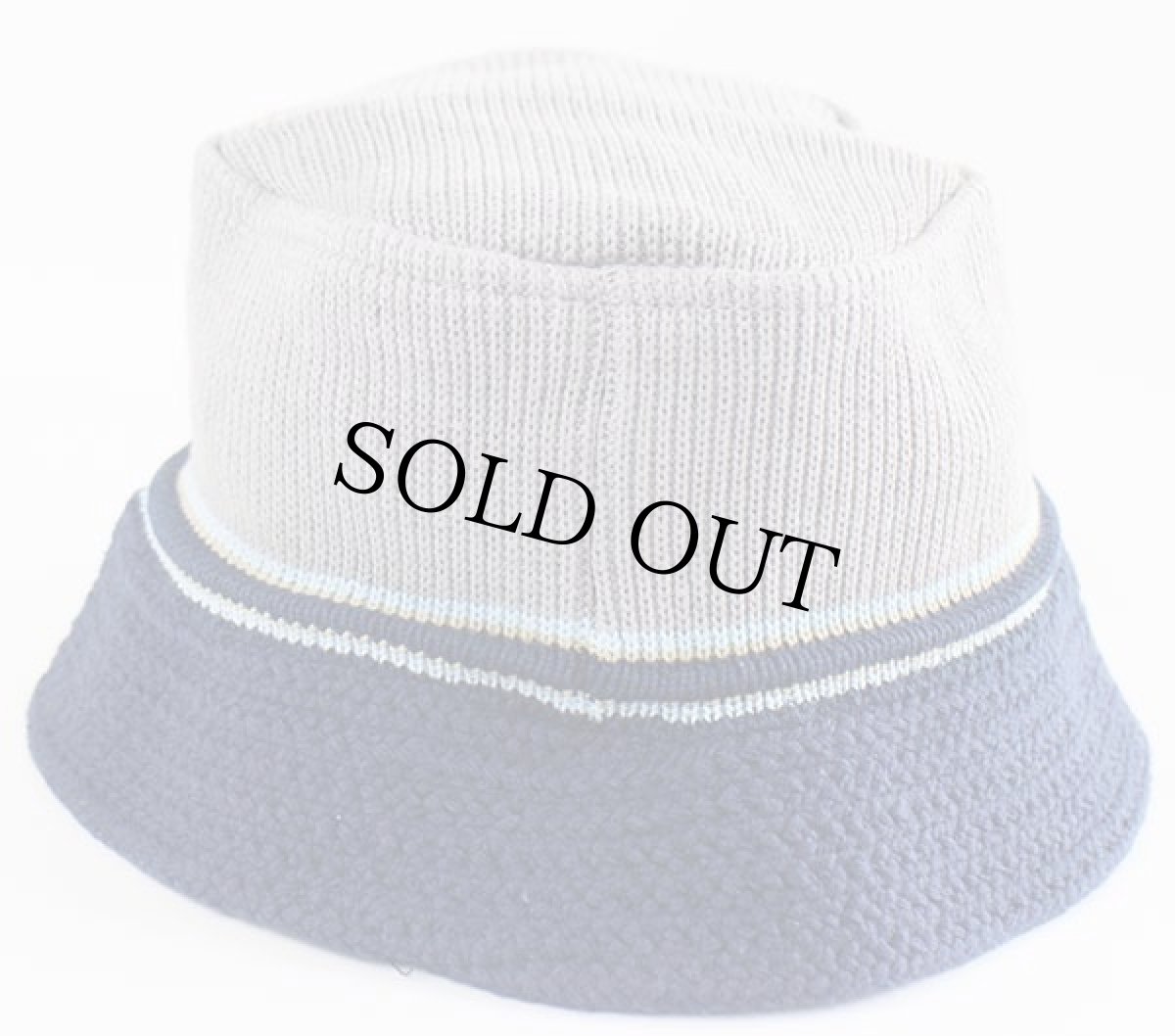 画像3: デッドストック★00s UNKNOWN ツートン ライン入り コットンニット バケットハット 58★B (3)