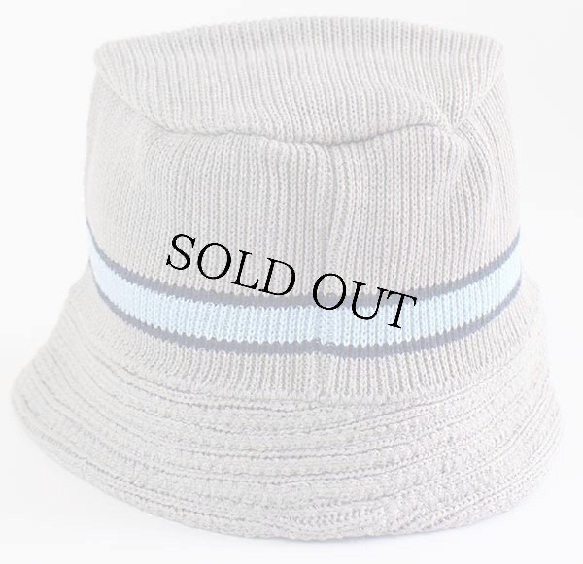 画像3: デッドストック★00s UNKNOWN ライン入り コットンニット バケットハット グレー (3)