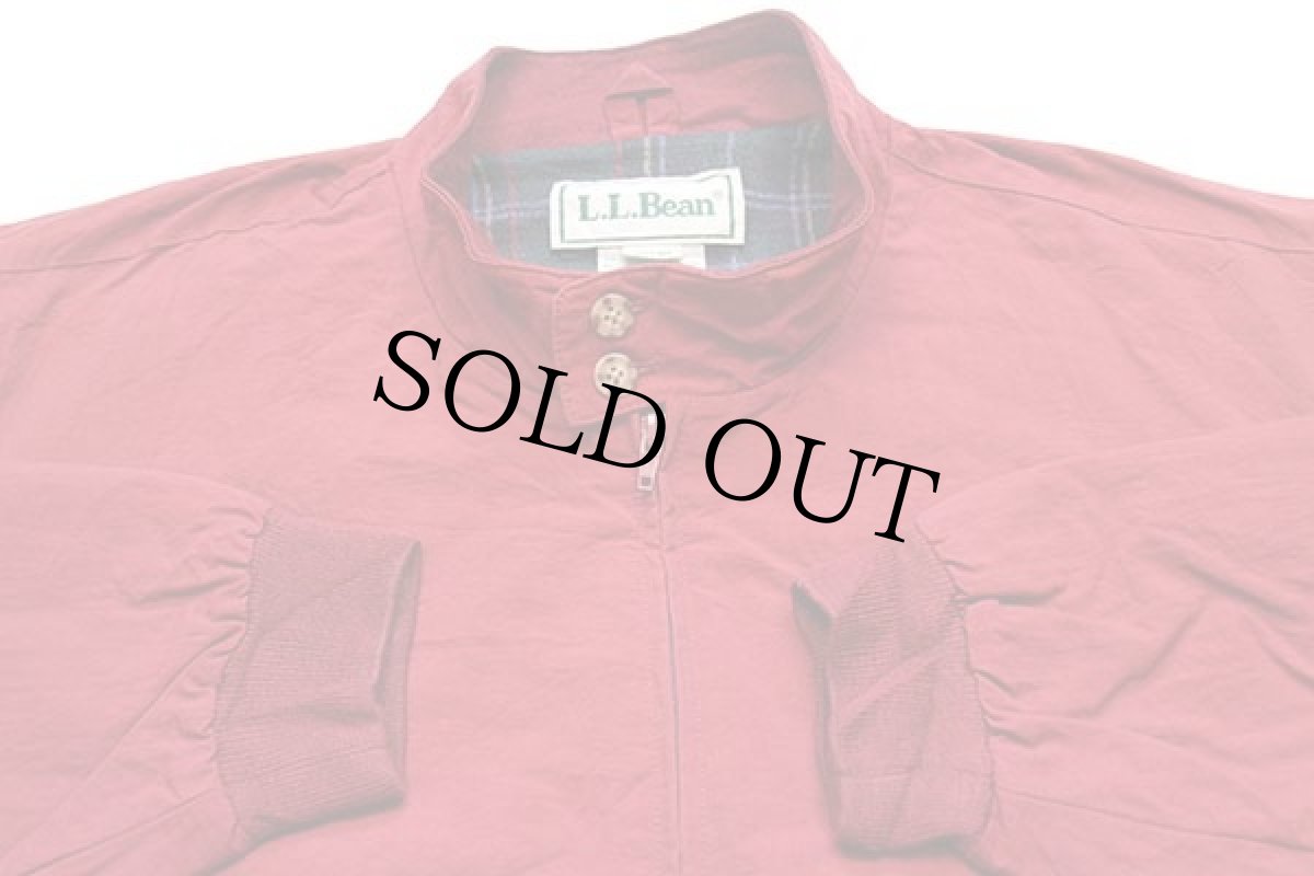 画像3: 90s L.L.Bean タータンチェックライナー ナイロン ハリントンジャケット 濃赤 L (3)