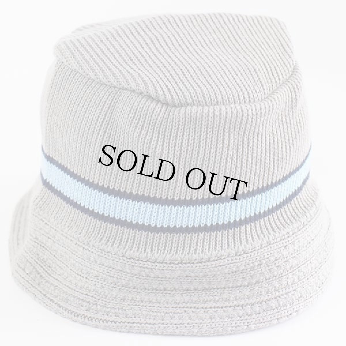 画像2: デッドストック★00s UNKNOWN ライン入り コットンニット バケットハット グレー (2)