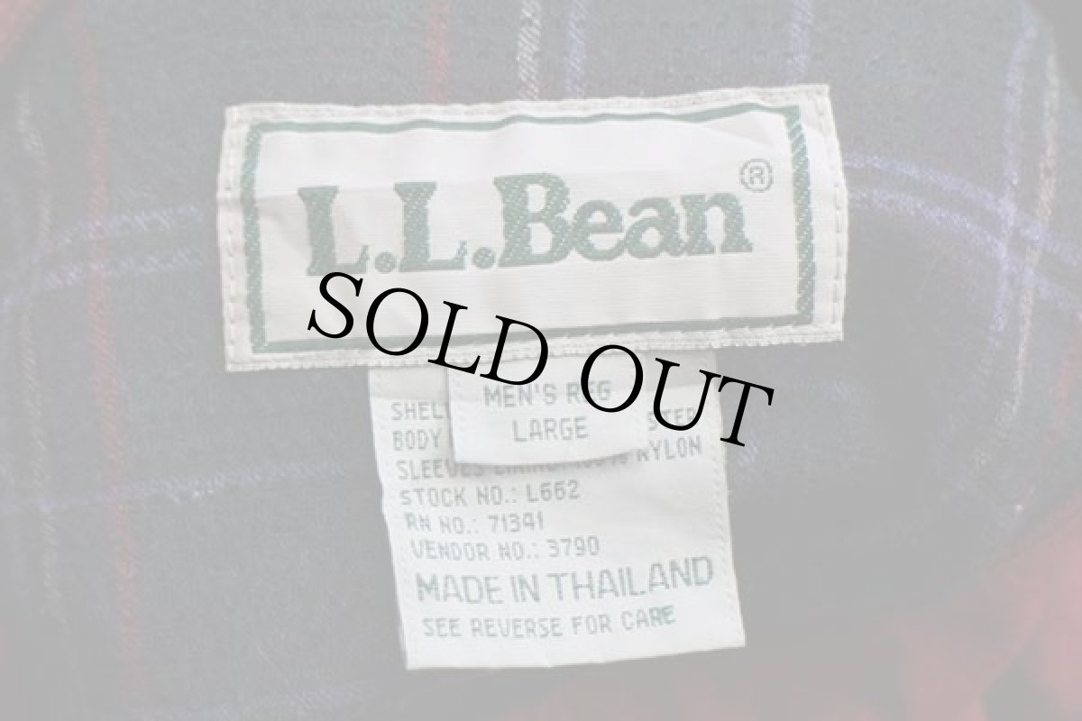 画像4: 90s L.L.Bean タータンチェックライナー ナイロン ハリントンジャケット 濃赤 L (4)