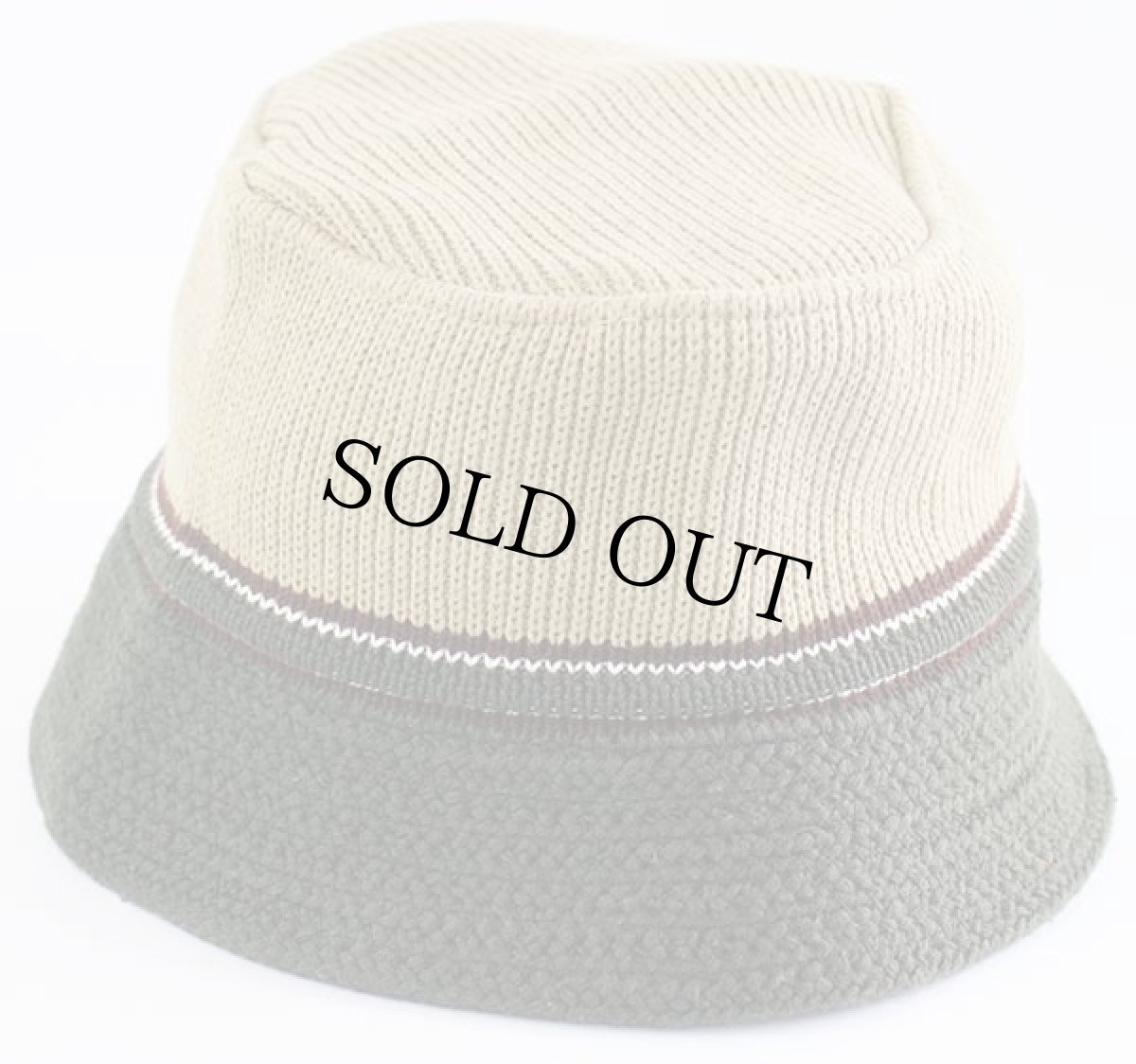 画像2: デッドストック★00s UNKNOWN ツートン ライン入り コットンニット バケットハット 58★A (2)