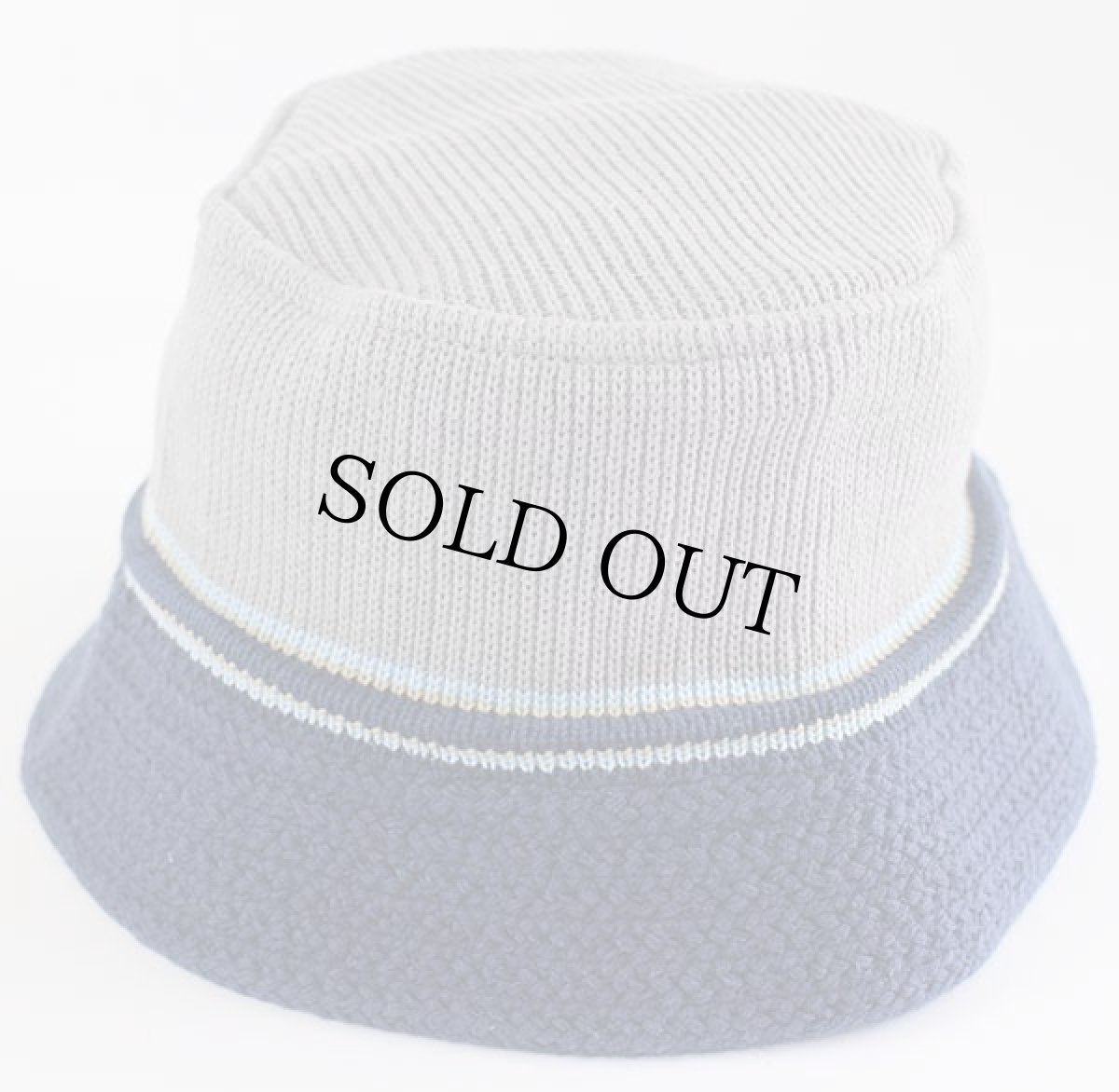 画像2: デッドストック★00s UNKNOWN ツートン ライン入り コットンニット バケットハット 58★B (2)