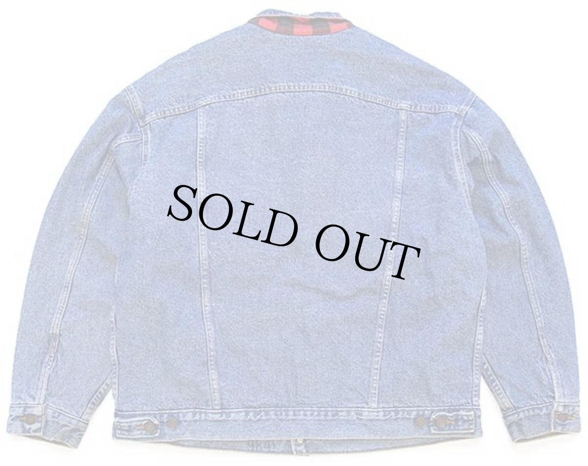 画像2: 90s USA製 Levi'sリーバイス 70417 バッファローチェック ネルライナー デニムジャケット 4ポケット★特大 (2)