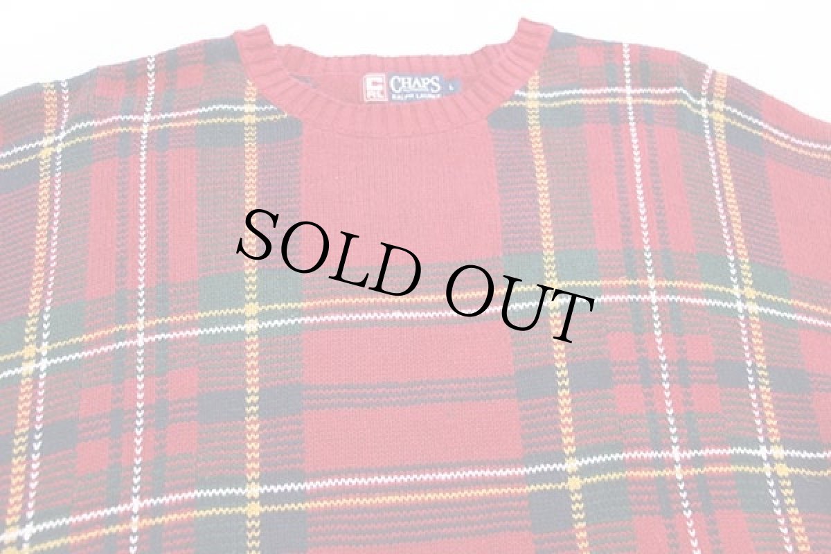 画像3: 00s CHAPS ラルフローレン タータンチェック リネン×コットンニット セーター L (3)