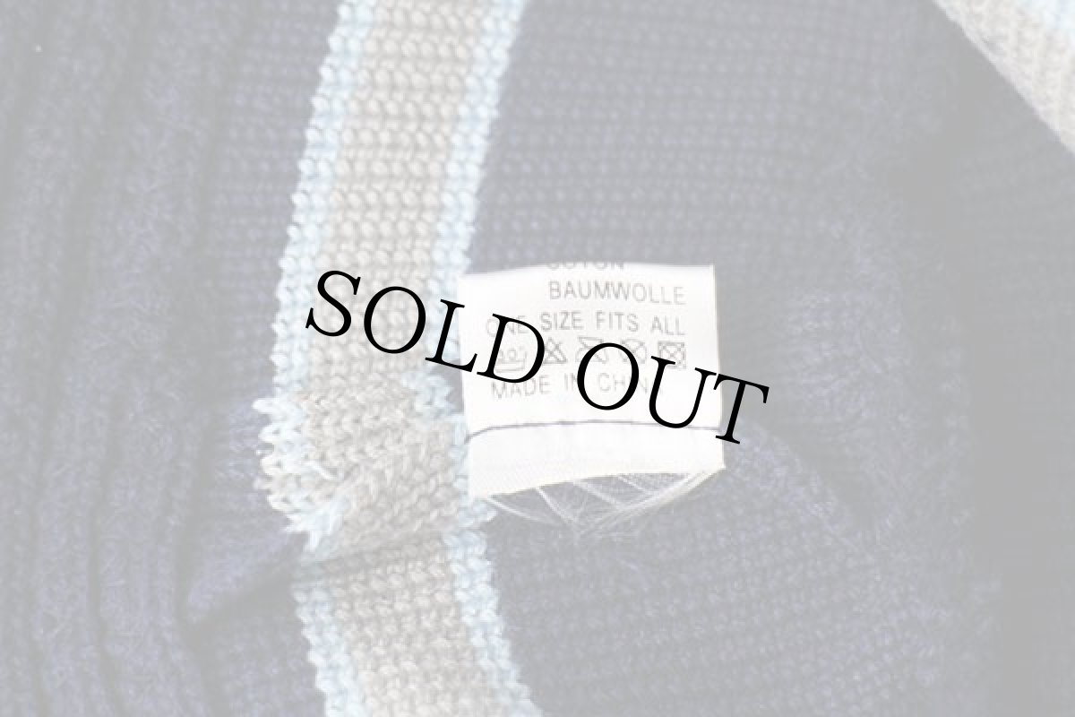 画像6: デッドストック★00s UNKNOWN ライン入り コットンニット バケットハット 紺 (6)