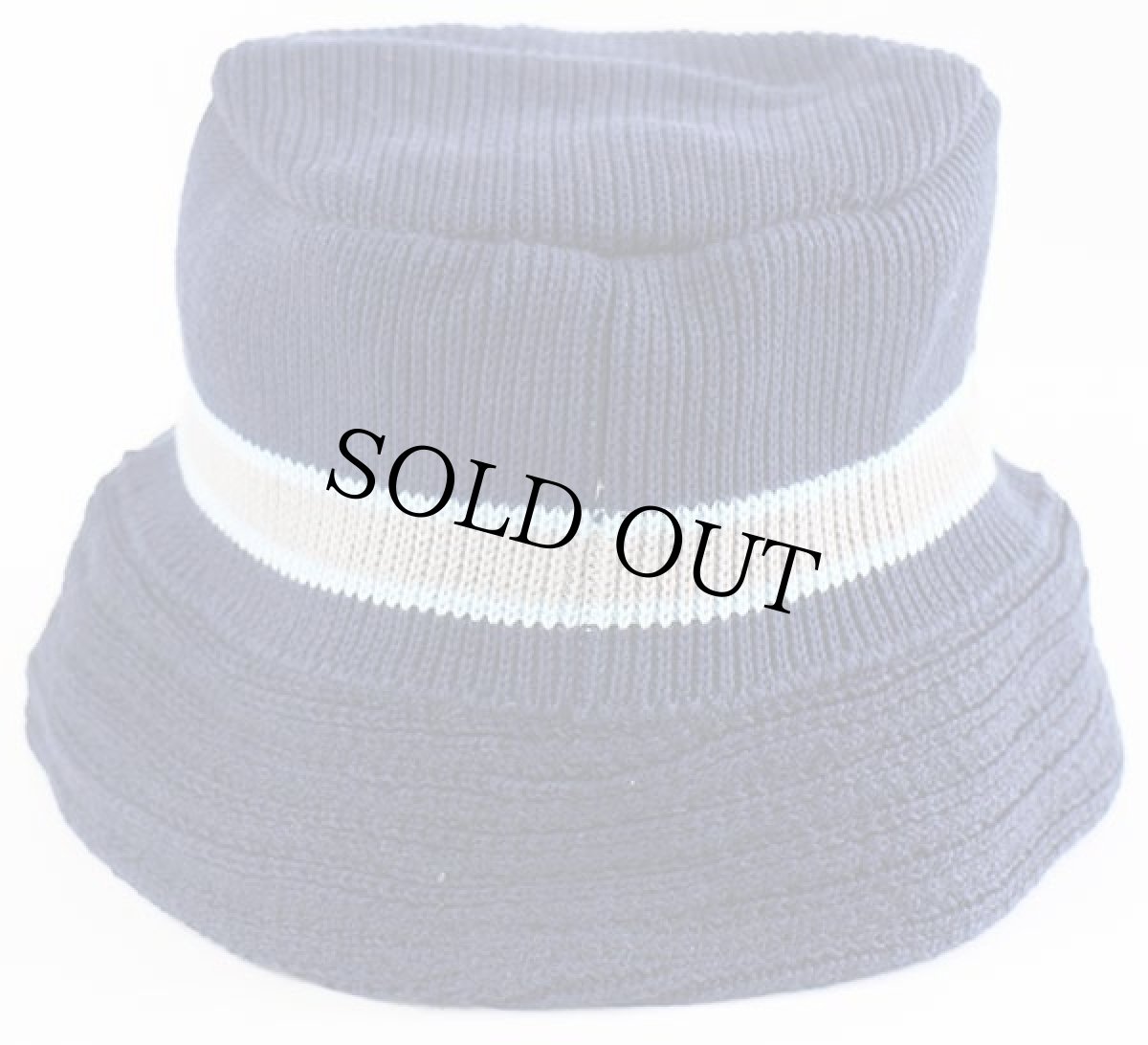 画像3: デッドストック★00s UNKNOWN ライン入り コットンニット バケットハット 紺 (3)