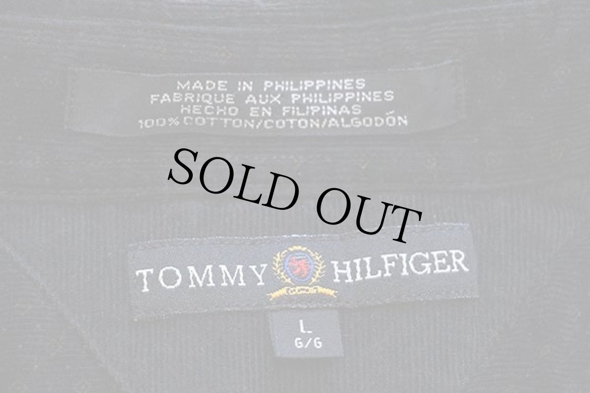 画像4: 90s TOMMY HILFIGERトミーヒルフィガー 総柄 コットン プリントコーデュロイシャツ 黒 L (4)