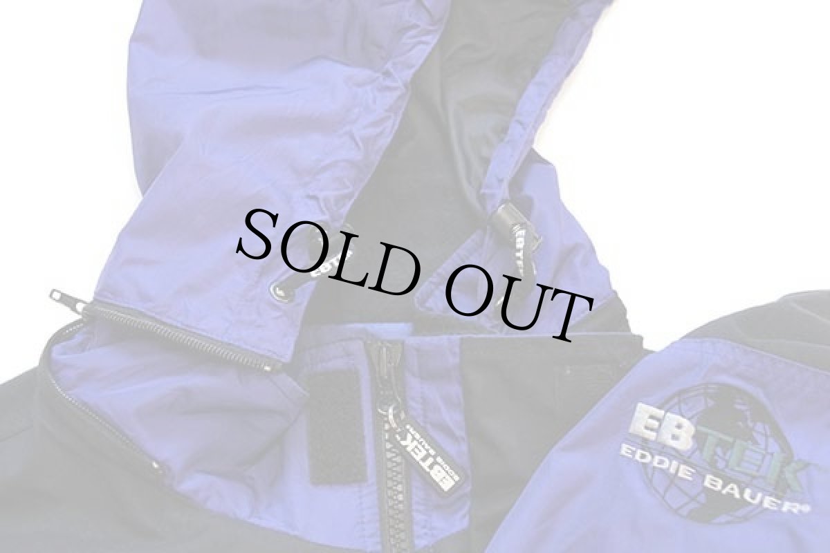 画像5: 00s EddieBauerエディーバウアー EBTEK ツートン プルオーバー ナイロン マウンテンパーカー 青紫×黒 L (5)