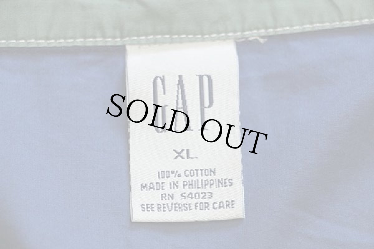 画像4: 00s GAPギャップ ハーフジップ プルオーバー コットンポプリン ジャケット ナス紺×薄緑★特大 (4)