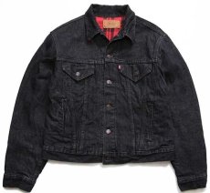 画像1: 80s USA製 Levi'sリーバイス 70411 チェック ネルライナー 先染め ブラックデニムジャケット 4ポケット L (1)