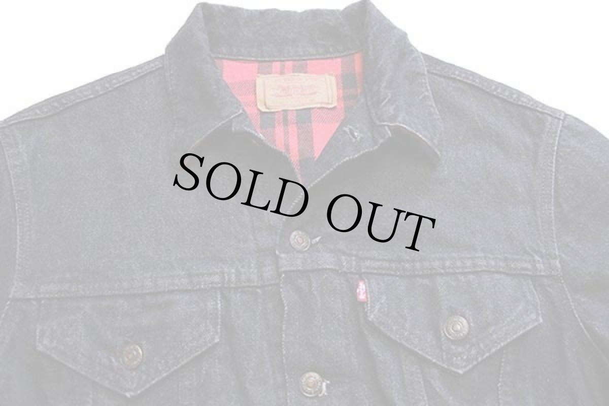 画像3: 80s USA製 Levi'sリーバイス 70411 チェック ネルライナー 先染め ブラックデニムジャケット 4ポケット L (3)