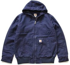 画像1: メキシコ製 carharttカーハート THINSULATEキルティングライナー WASHED DUCK ダック地 アクティブジャケット パーカー 紺 M (1)