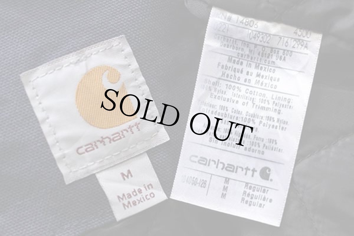 画像4: メキシコ製 carharttカーハート THINSULATEキルティングライナー WASHED DUCK ダック地 アクティブジャケット パーカー 紺 M (4)