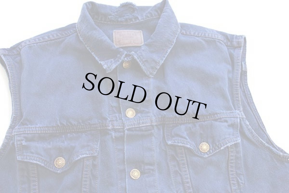 画像3: 90s BIG STAR ダメージ カラーデニムベスト 4ポケット 後染め 薄紺 XL (3)