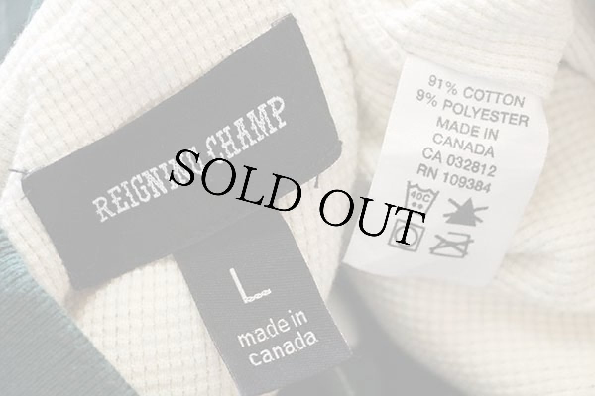 画像4: カナダ製 REIGNING CHAMP ストライプ サーマルライナー リバースウィーブ スウェット スナップカーディガン 緑 L (4)