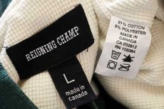 画像4: カナダ製 REIGNING CHAMP ストライプ サーマルライナー リバースウィーブ スウェット スナップカーディガン 緑 L (4)