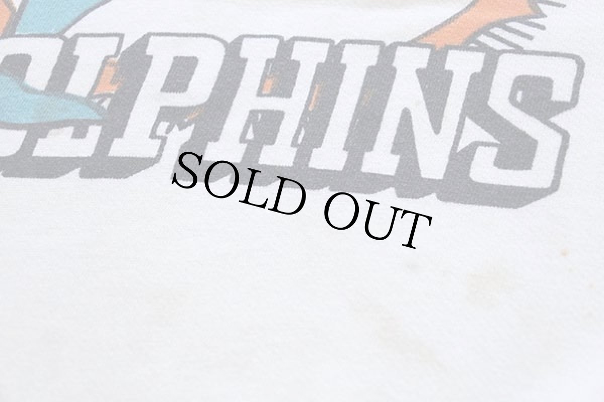 画像4: 70s NFL MIAMI DOLPHINS 染み込みプリント ツートン 切り替え スウェット ボロ 白×水色 (4)