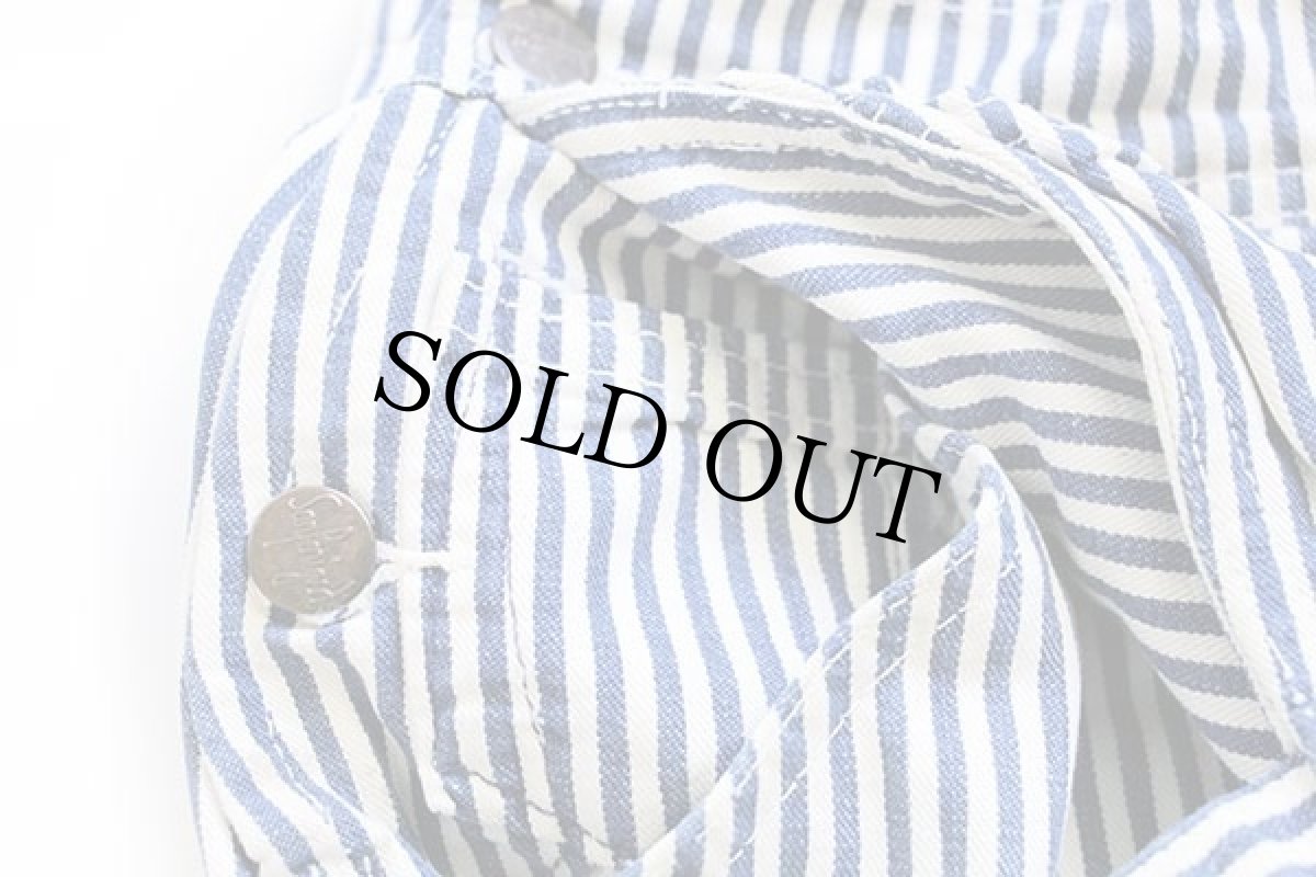 画像6: 60s ROUND HOUSEラウンドハウス エプロン付き ヒッコリー ストライプ ダブルニー オーバーオール w40 (6)