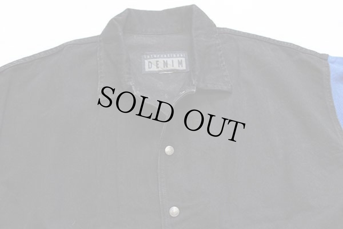 画像3: 90s international DENIM SAP刺繍 ツートン カラーデニムジャケット 黒×青 特大 (3)