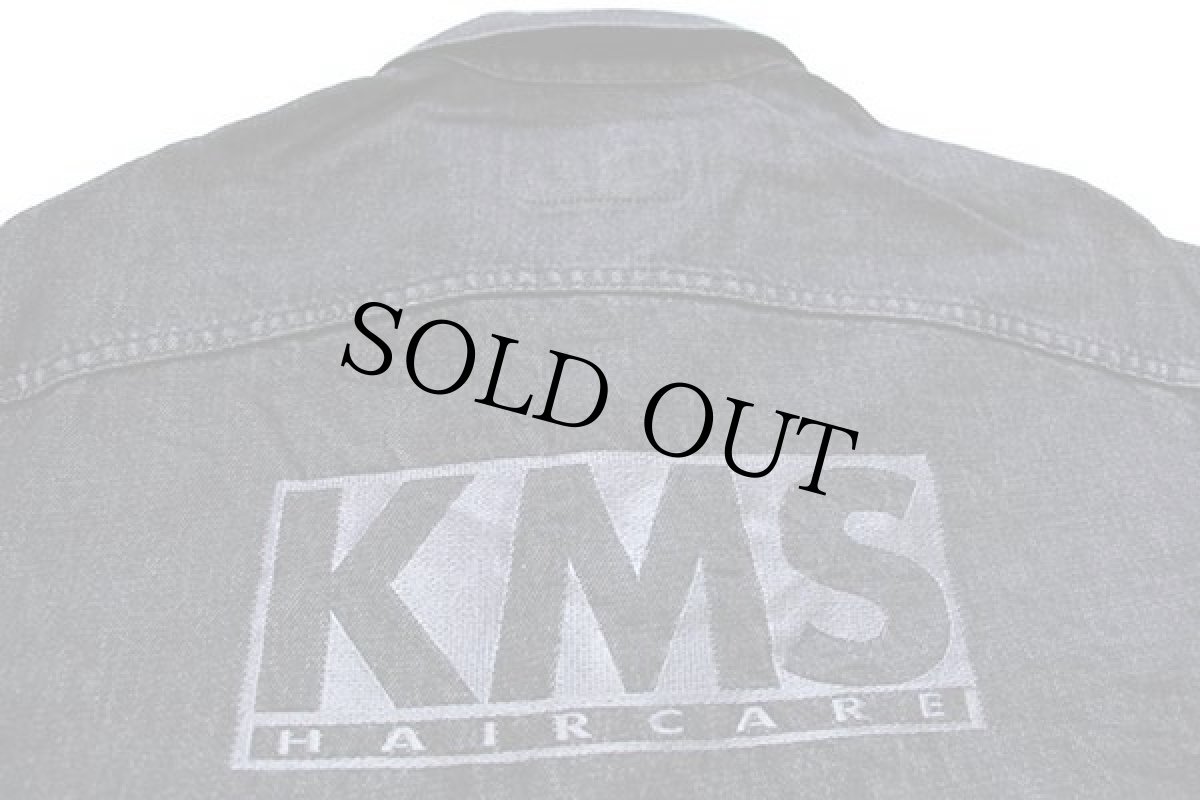 画像4: 90s カナダ製 INTERNATIONAL DENIM KMS HAIRCARE刺繍 先染め ブラック デニムジャケット L (4)