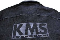 画像4: 90s カナダ製 INTERNATIONAL DENIM KMS HAIRCARE刺繍 先染め ブラック デニムジャケット L (4)