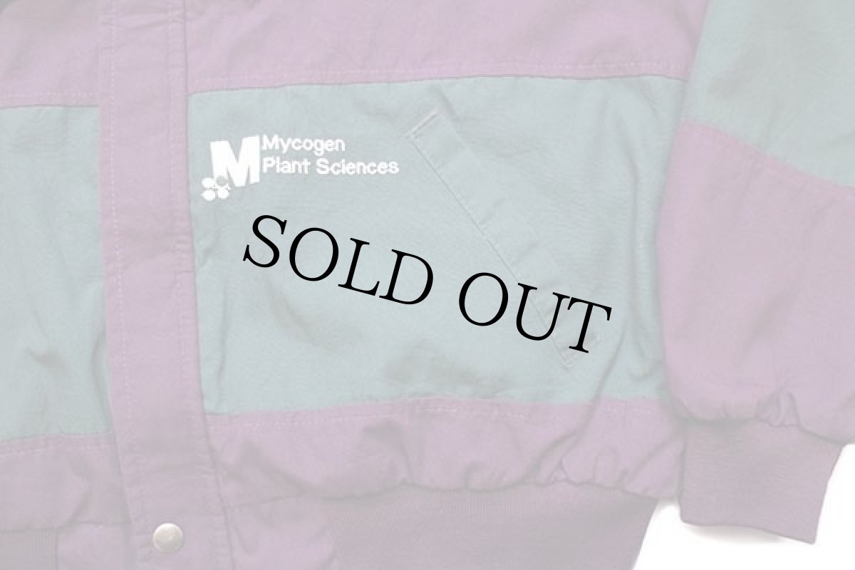 画像4: 90s USA製 swingster Mycogen Plant Sciences 刺繍 ツートン 切り替え ジャケット 紫×緑 XL (4)