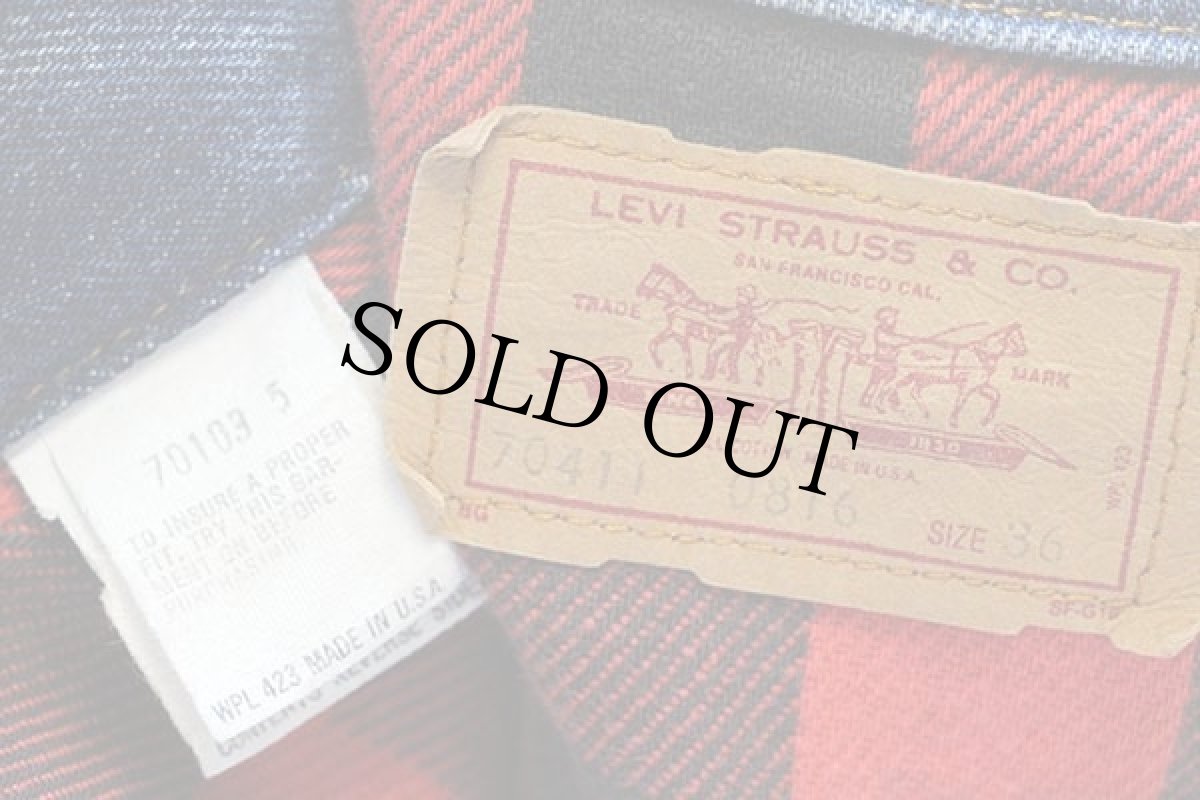 画像4: 80s USA製 Levi'sリーバイス 70411 バッファローチェック ネルライナー デニムジャケット 4ポケット 36★A (4)