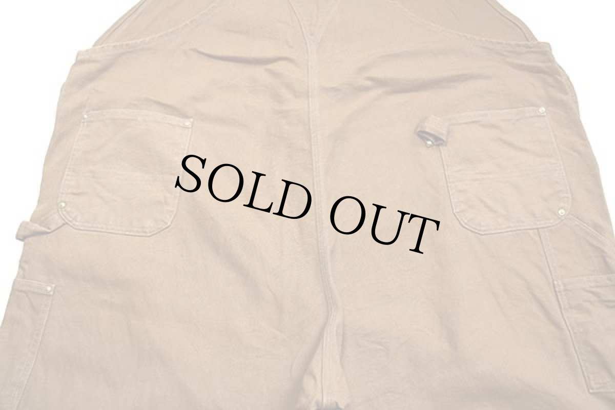 画像5: メキシコ製 carharttカーハート ダック地 ダブルニー オーバーオール 茶 w60 L32★超特大 (5)