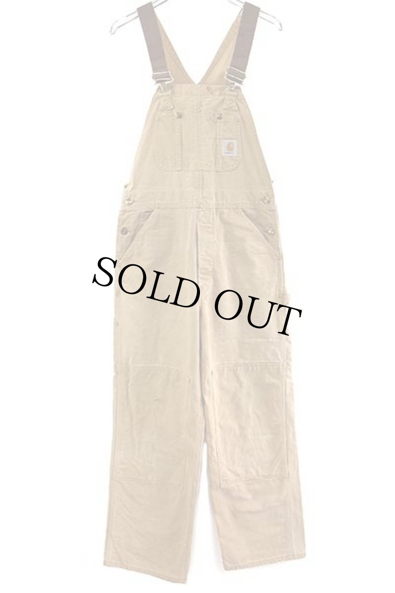 画像2: 80s carharttカーハート ダック地 ダブルニー オーバーオール 茶 フェード w33 (2)