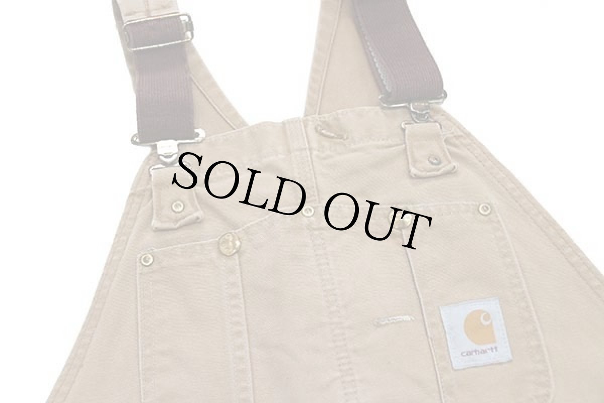 画像4: 00s USA製 carharttカーハート ダック地 ダブルニー オーバーオール 茶 フェード w36 L30 (4)