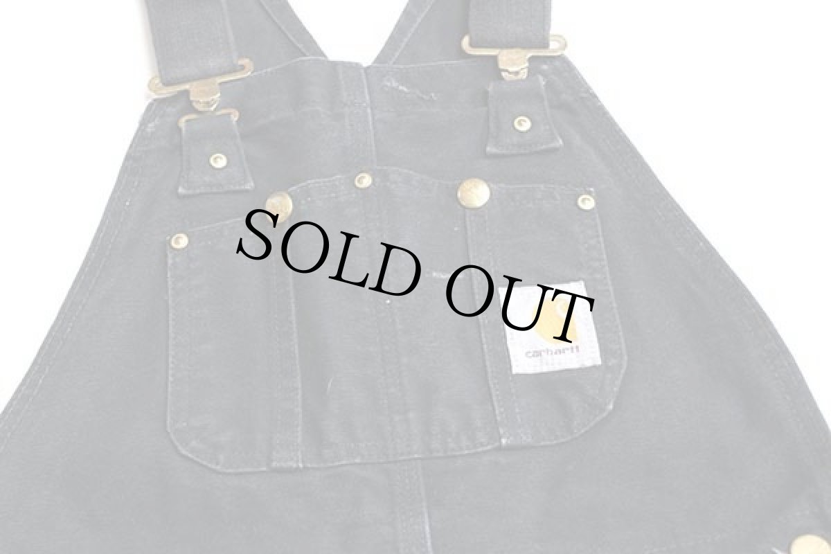 画像4: carharttカーハート ダック地 ダブルニー オーバーオール ペンキ飛び 黒 w32 (4)