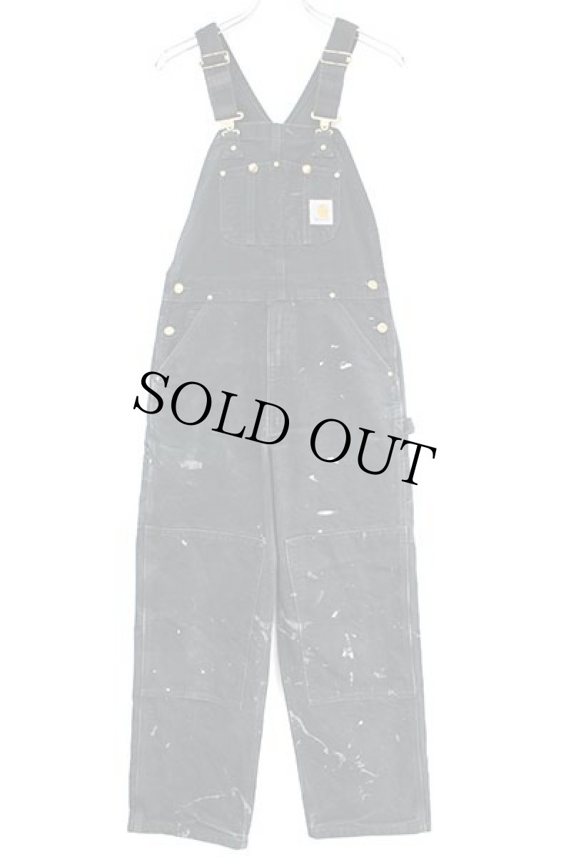 画像2: carharttカーハート ダック地 ダブルニー オーバーオール ペンキ飛び 黒 w32 (2)