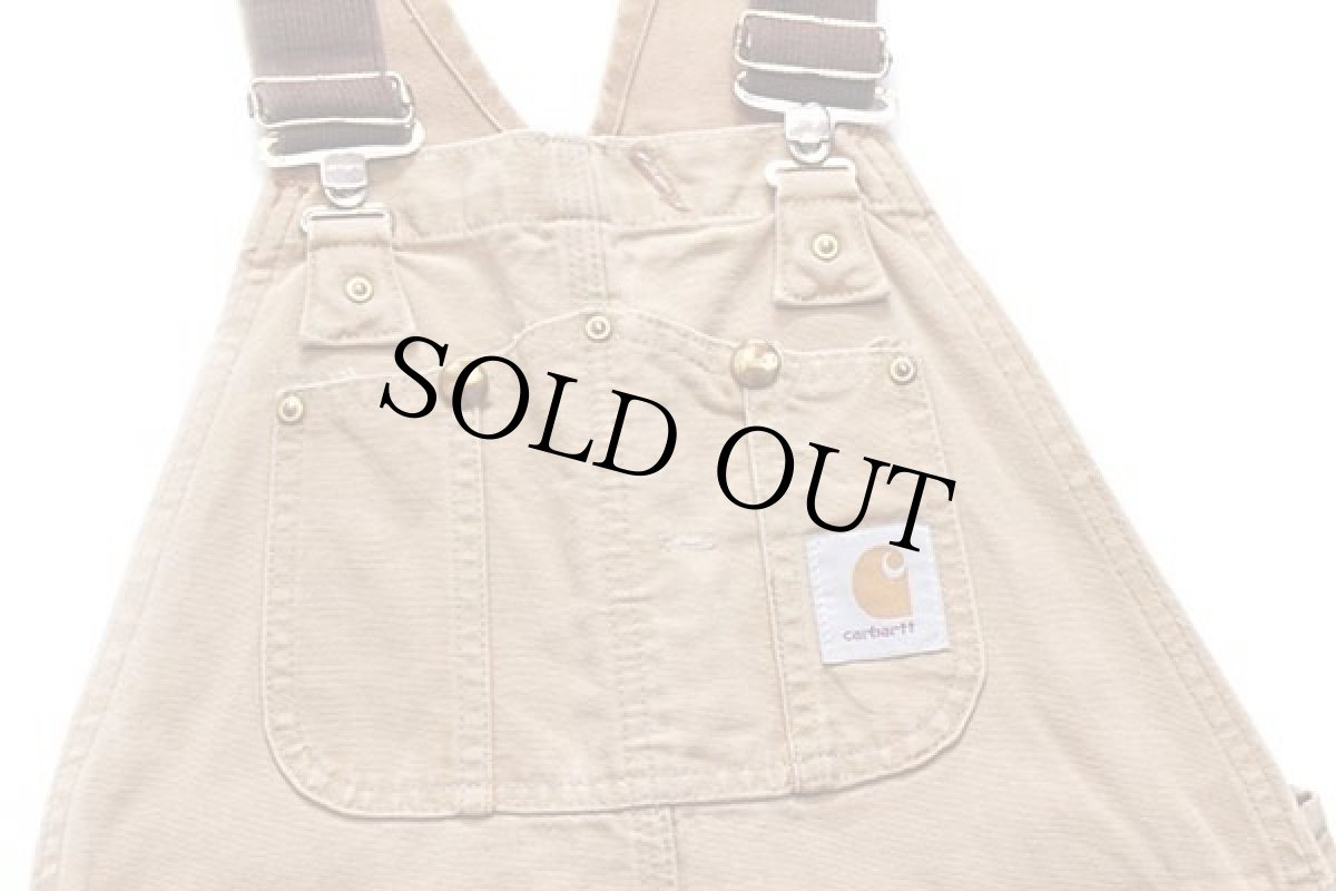 画像4: 80s carharttカーハート ダック地 ダブルニー オーバーオール 茶 フェード w33 (4)
