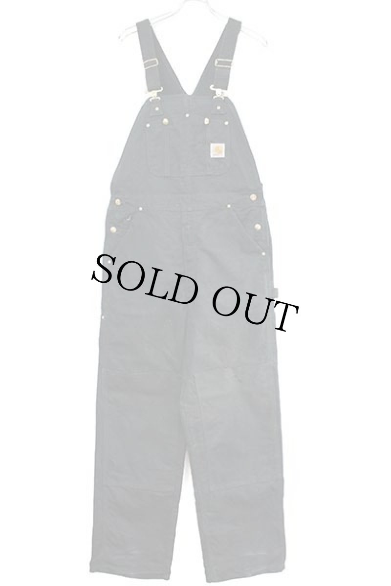 画像2: メキシコ製 carharttカーハート ダック地 ダブルニー オーバーオール 黒 w36 L32 (2)