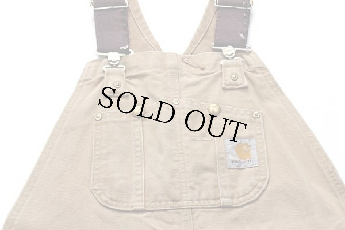 画像4: メキシコ製 carharttカーハート ダック地 ダブルニー オーバーオール ボロ 茶 w34 L32 (4)