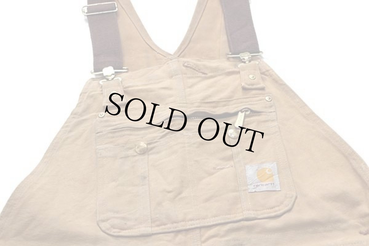 画像4: メキシコ製 carharttカーハート ダック地 ダブルニー オーバーオール 茶 w36 L30 (4)