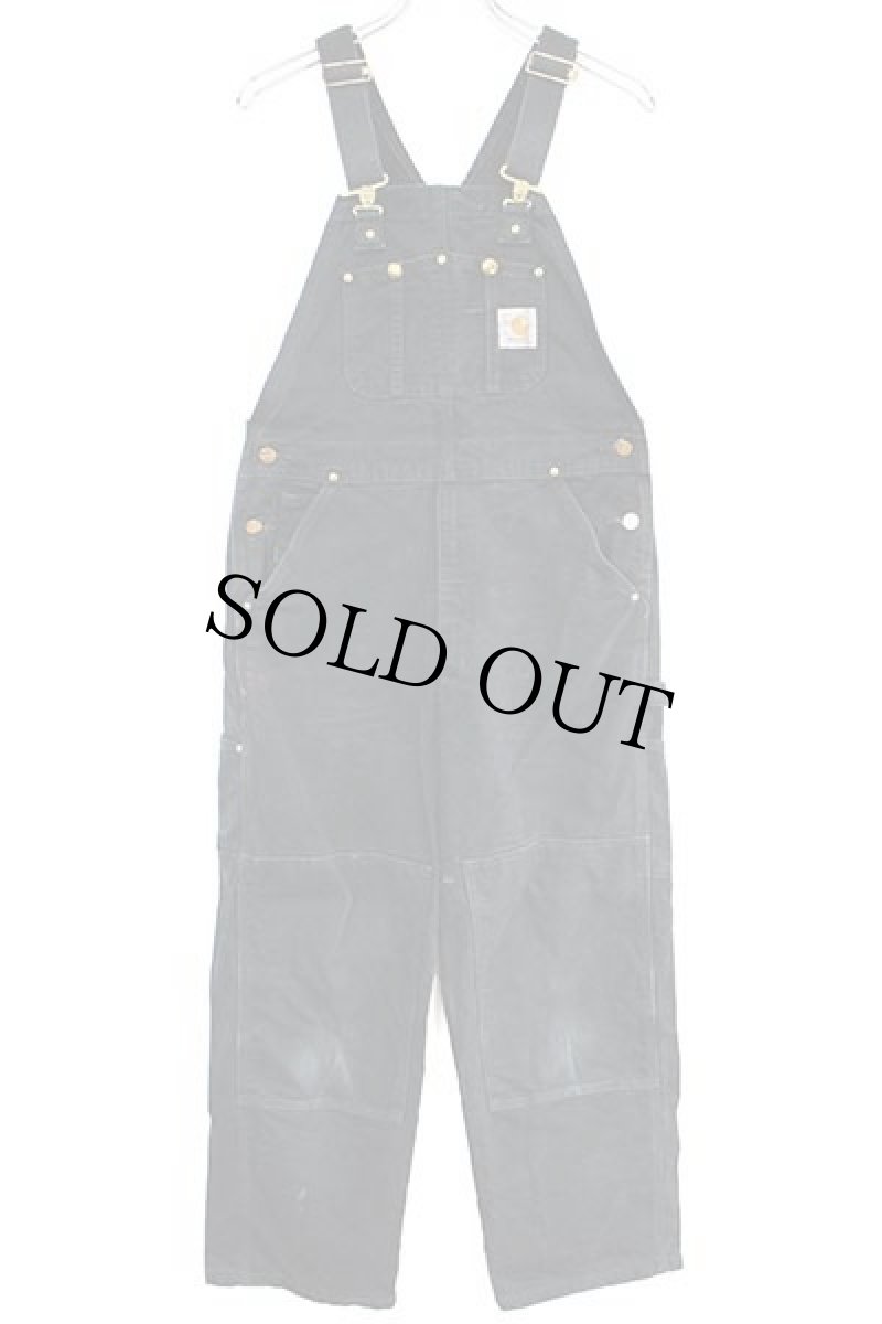 画像2: メキシコ製 carharttカーハート ダック地 ダブルニー オーバーオール 黒 w34 L30 (2)